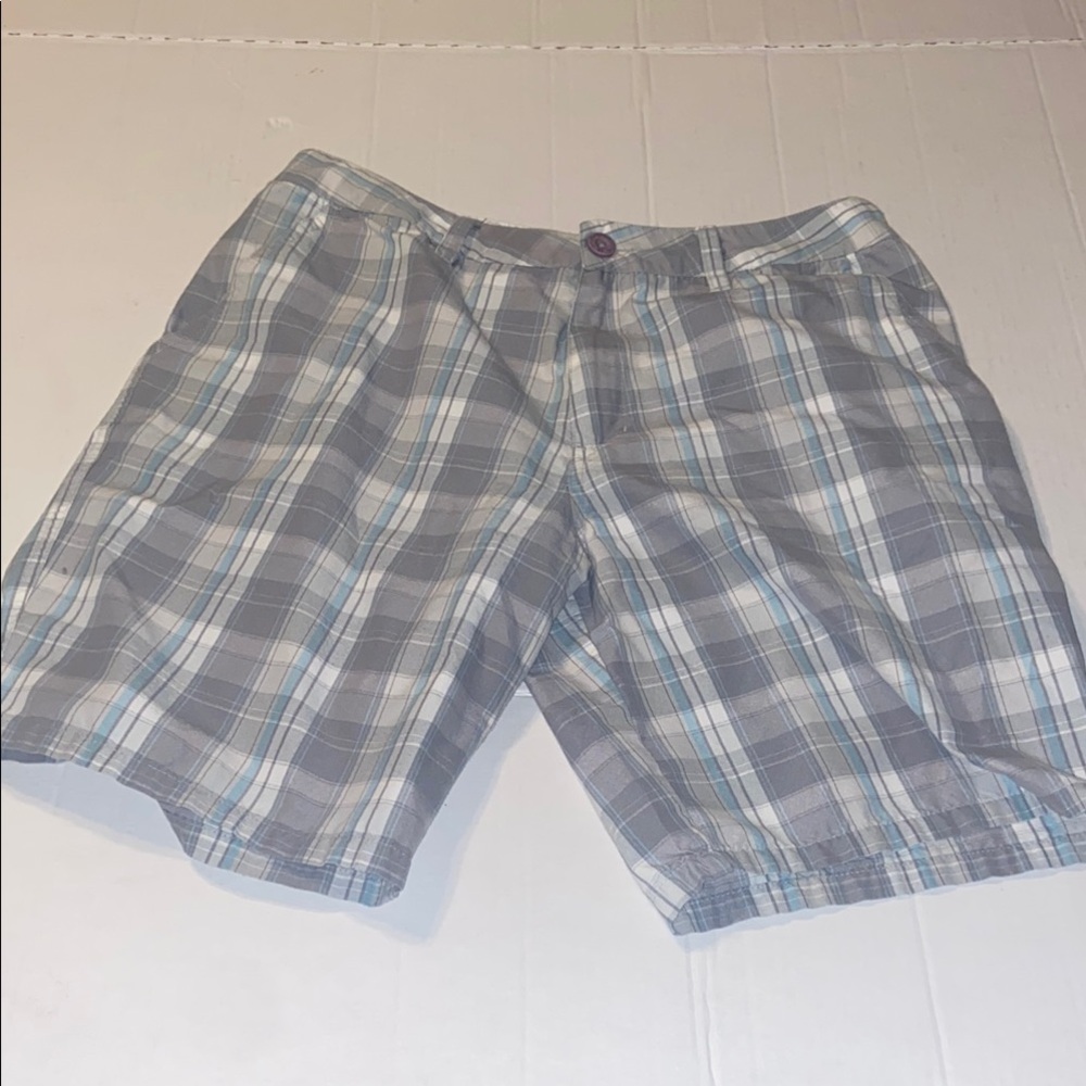Gray and teal plaid Hurley shorts size 32